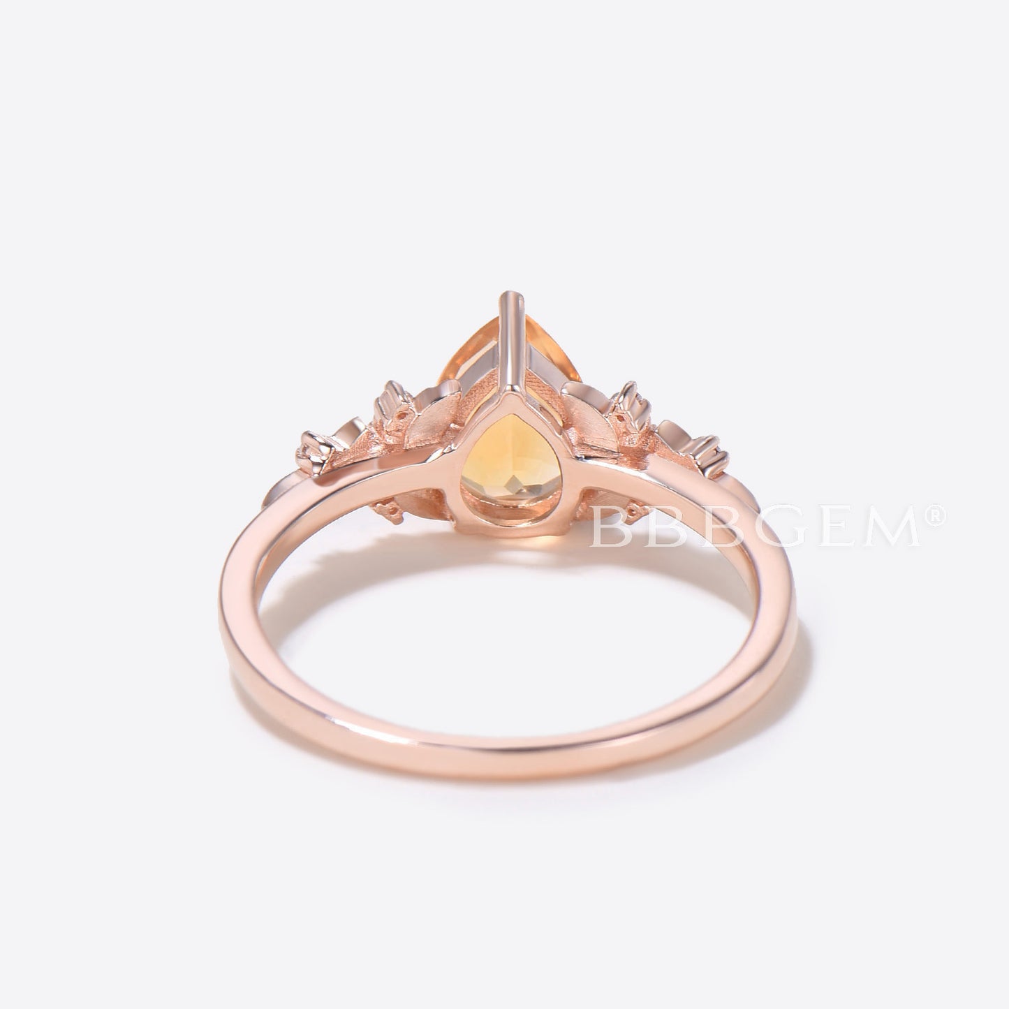 Citrine Engagement Ring Rose Gold Floral Diamond Wedding Ring