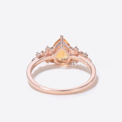 Citrine Engagement Ring Rose Gold Floral Diamond Wedding Ring