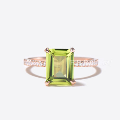 2ct Emerald Peridot Engagement Ring Rose Gold Diamond Wedding Ring