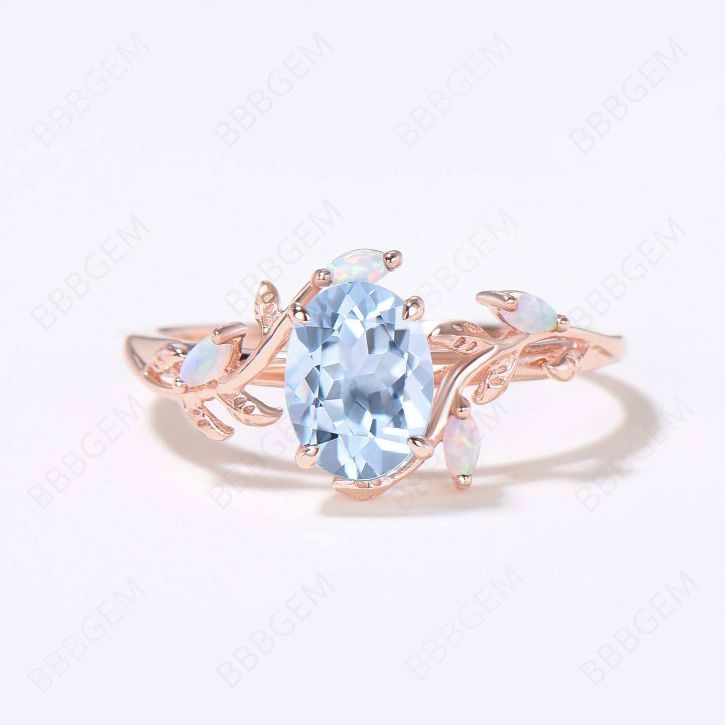 Leaf Branch Natural Aquamarine Engagement Ring Rose Gold Twig Vine March Birthstone Promise Ring Unique Marquise Opal Wedding Ring