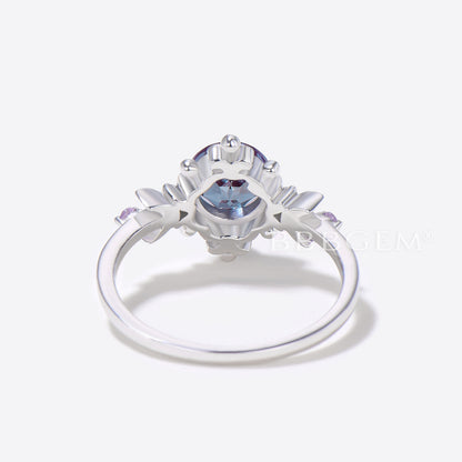 Filigree Wedding Ring Moon Round Alexandrite Engagement Ring