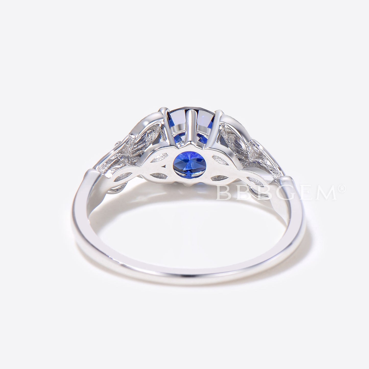 14K Gold Filigree Ring 1CT Round Blue Sapphire Engagement Ring