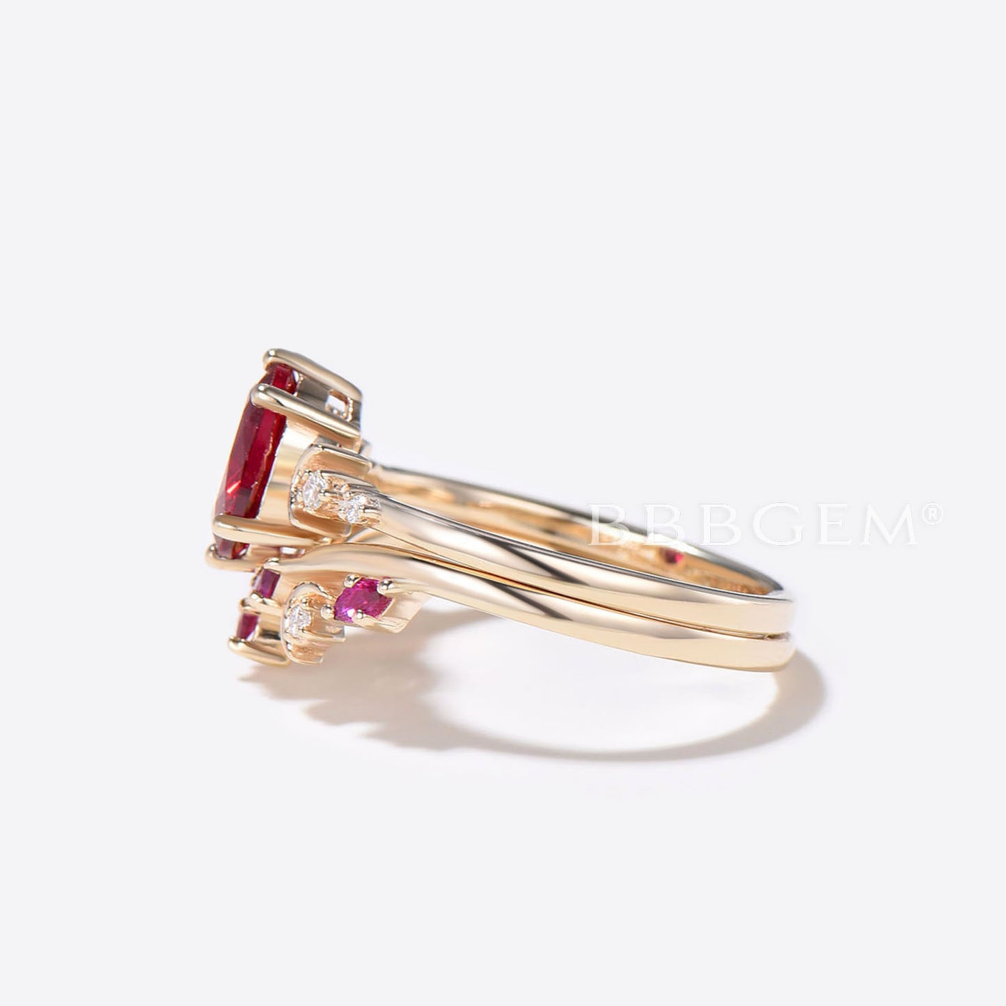 Crescent Moon Ruby Ring Oval Cut Red Ruby Engagement Ring Set