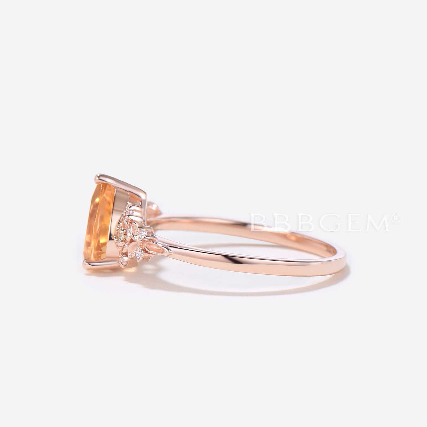 Citrine Engagement Ring Rose Gold Floral Diamond Wedding Ring