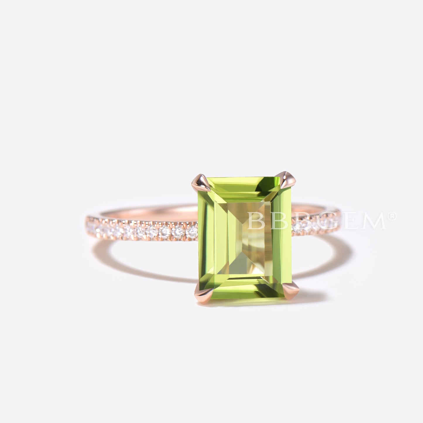 2ct Emerald Peridot Engagement Ring Rose Gold Diamond Wedding Ring