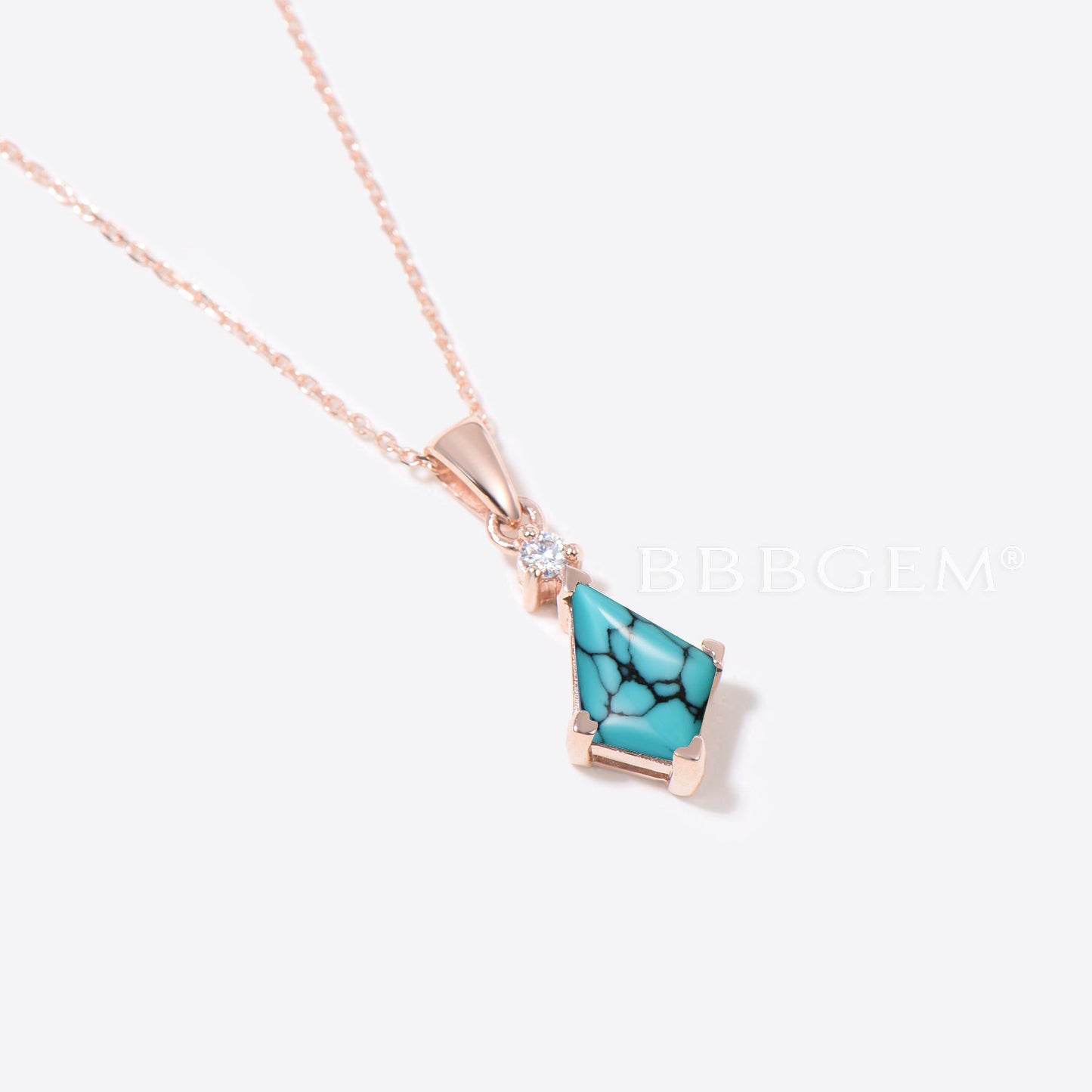 Rose Gold Kite Cut Turquoise Necklace Diamond Bridal Pendant