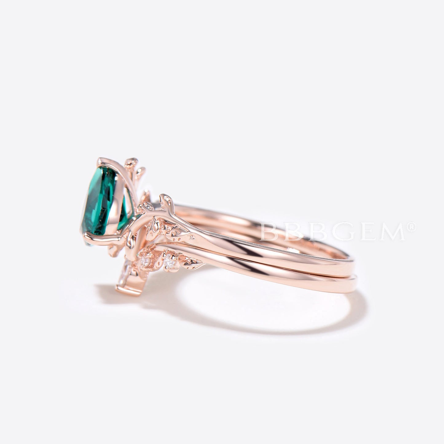 Twig Teardrop Emerald Engagement Ring Set Branch Leaf Ring