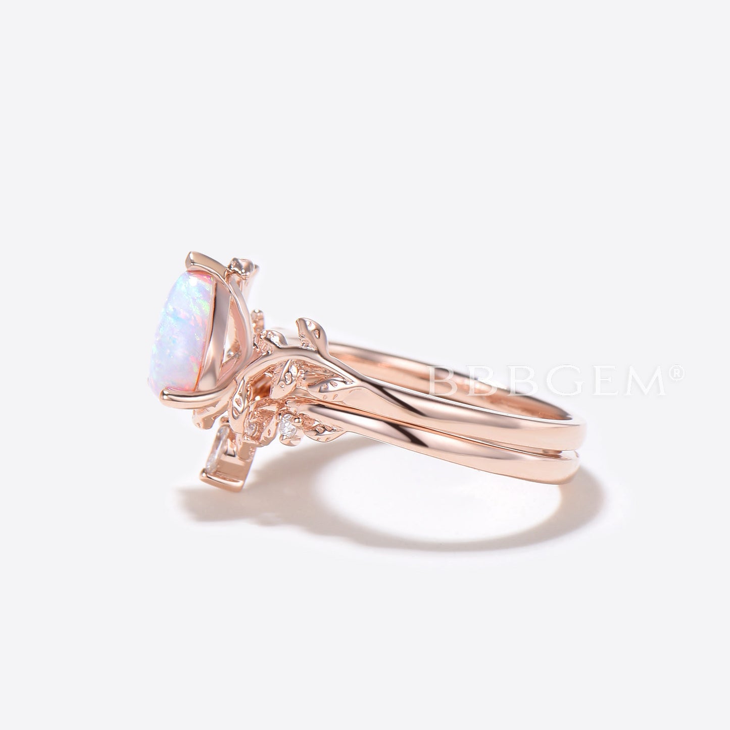 Rose Gold Pear Shaped Opal Engagement Ring Twig Leaf Vine Ring