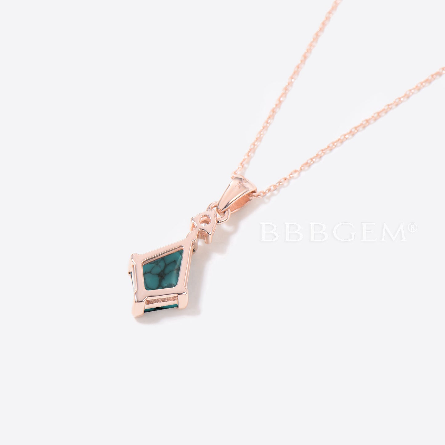 Rose Gold Kite Cut Turquoise Necklace Diamond Bridal Pendant