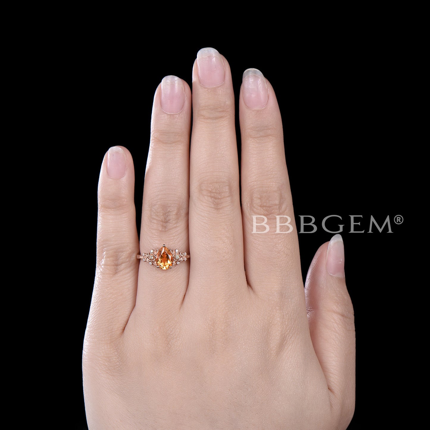 Citrine Engagement Ring Rose Gold Floral Diamond Wedding Ring