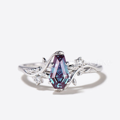 Nature Inspired Leaf Engagement Ring Moon Star Coffin Alexandrite Wedding Ring