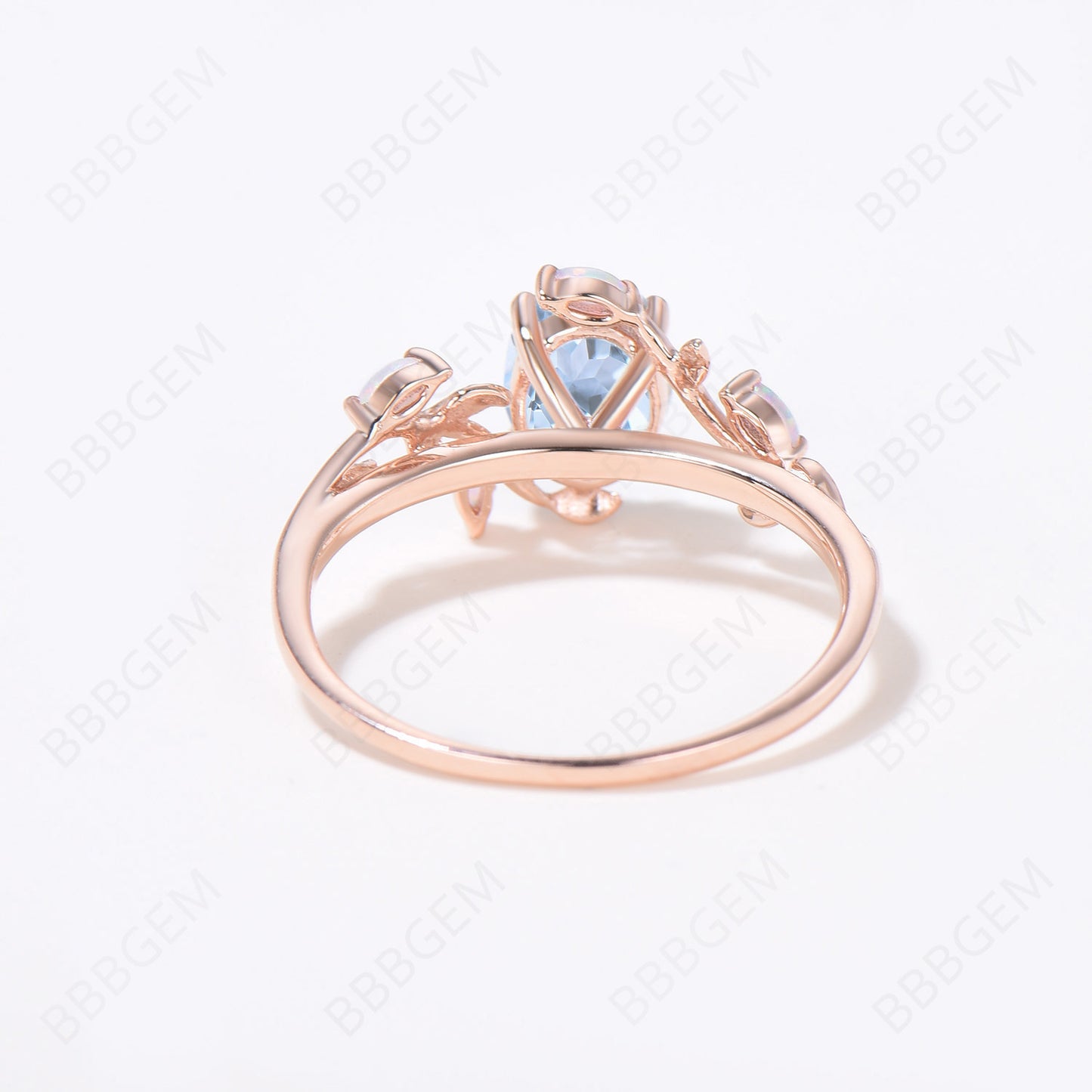 Leaf Branch Natural Aquamarine Engagement Ring Rose Gold Twig Vine March Birthstone Promise Ring Unique Marquise Opal Wedding Ring