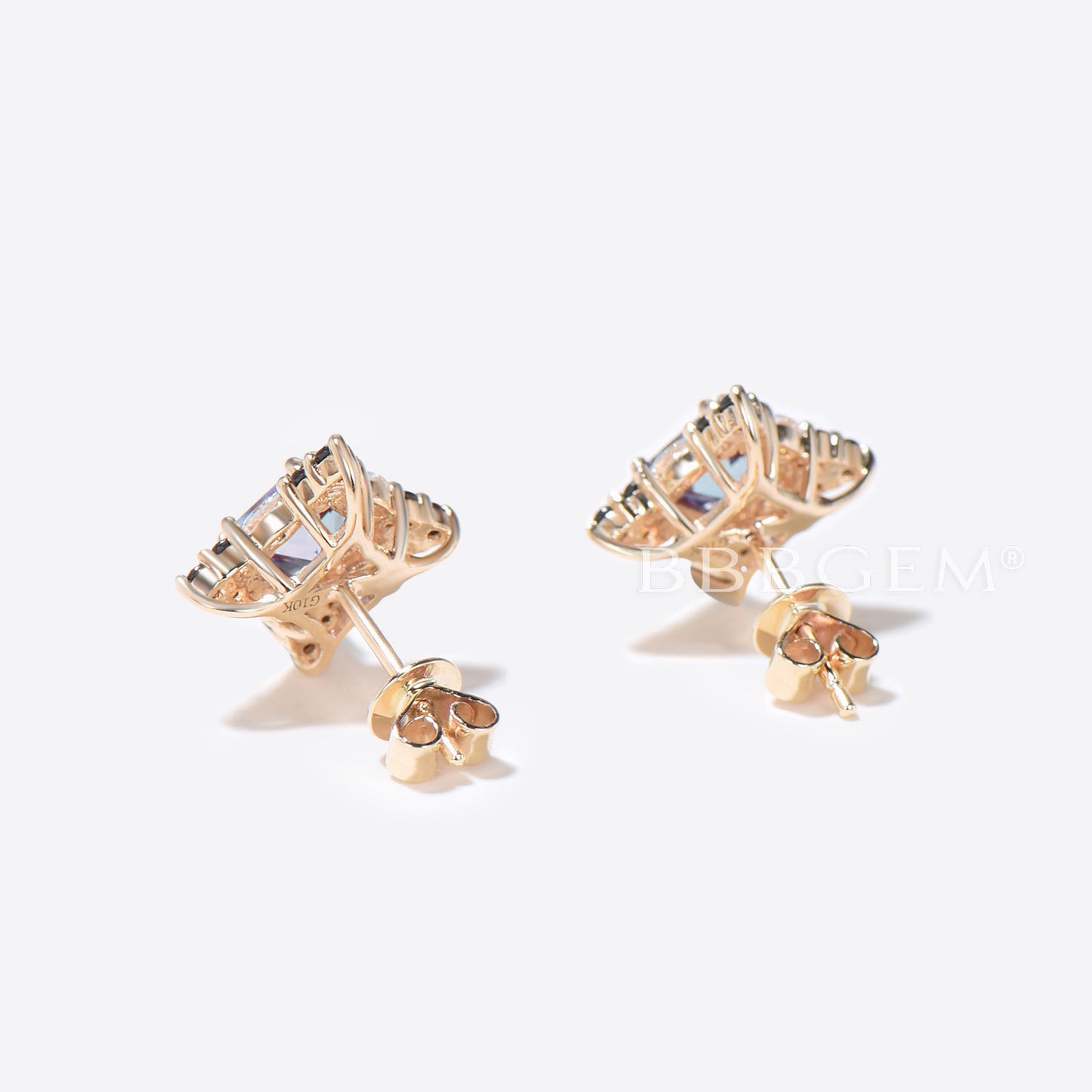 Princess Cut Alexandrite Stud Earrings Halo Moissanite Earrings