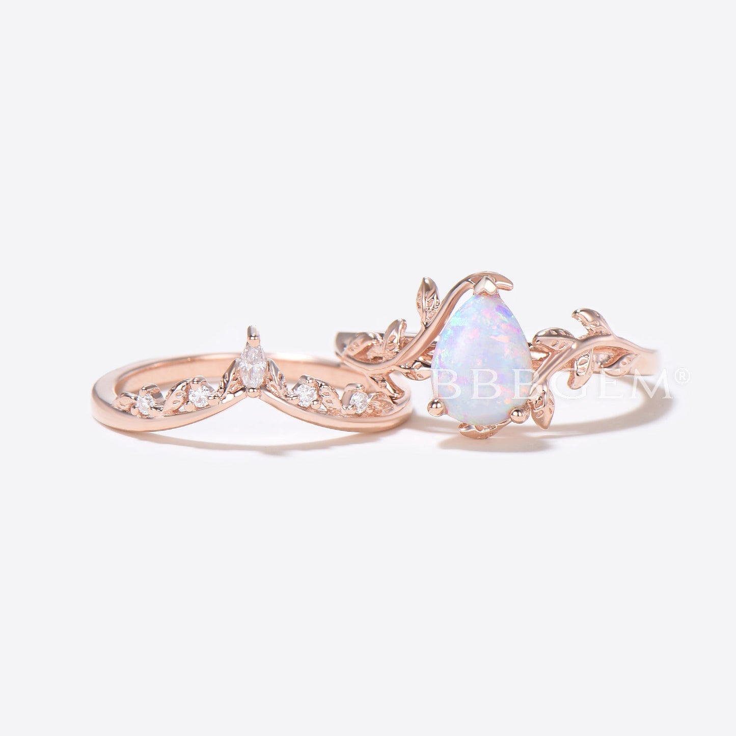 Rose Gold Pear Shaped Opal Engagement Ring Twig Leaf Vine Ring