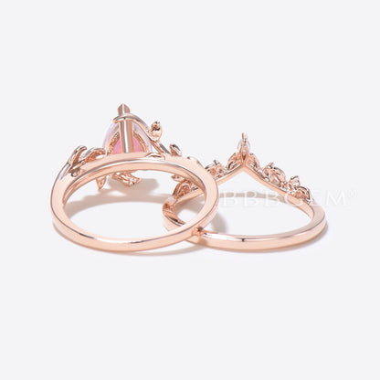 Rose Gold Pear Shaped Opal Engagement Ring Twig Leaf Vine Ring