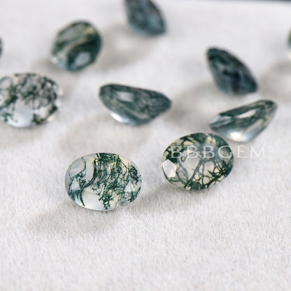 Oval Cut Natural Moss Agate Faceted Calibrated Wholesale Gemstone