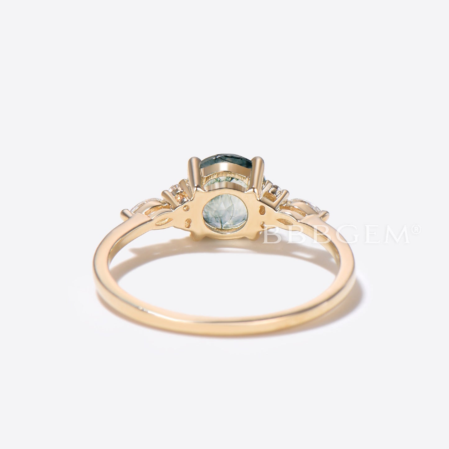 1.2ct Round Natural Moss Agate Engagament Ring Solid 14K Gold Diamond Ring