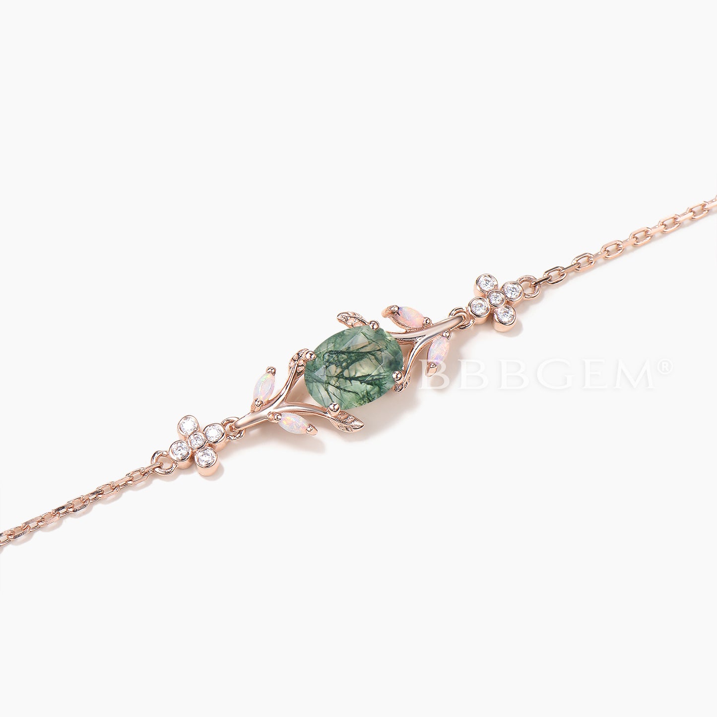 1.5CT Oval Cut Natural Moss Agate Bracelet Opal Branch Rose Gold Bracelet
