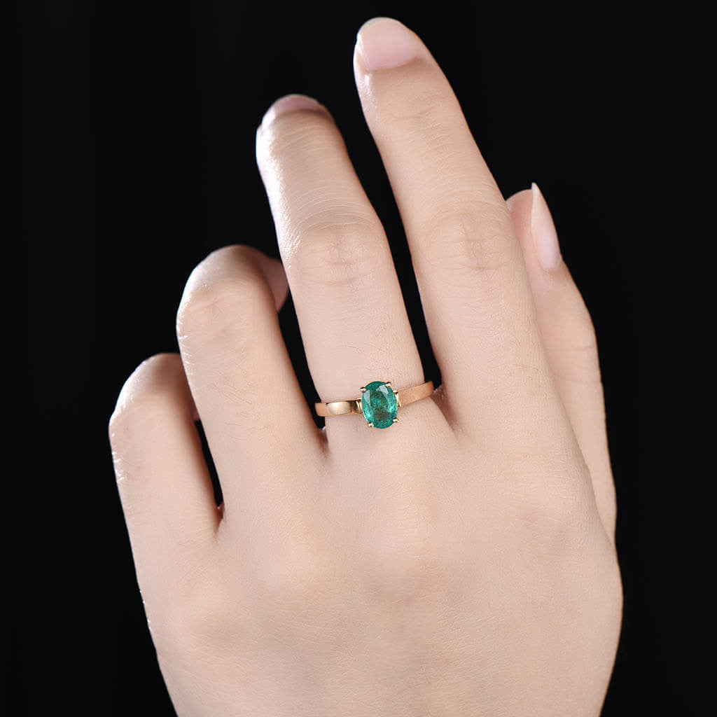 Solitaire Natural Emerald Engagement Ring Oval Cut 0 1