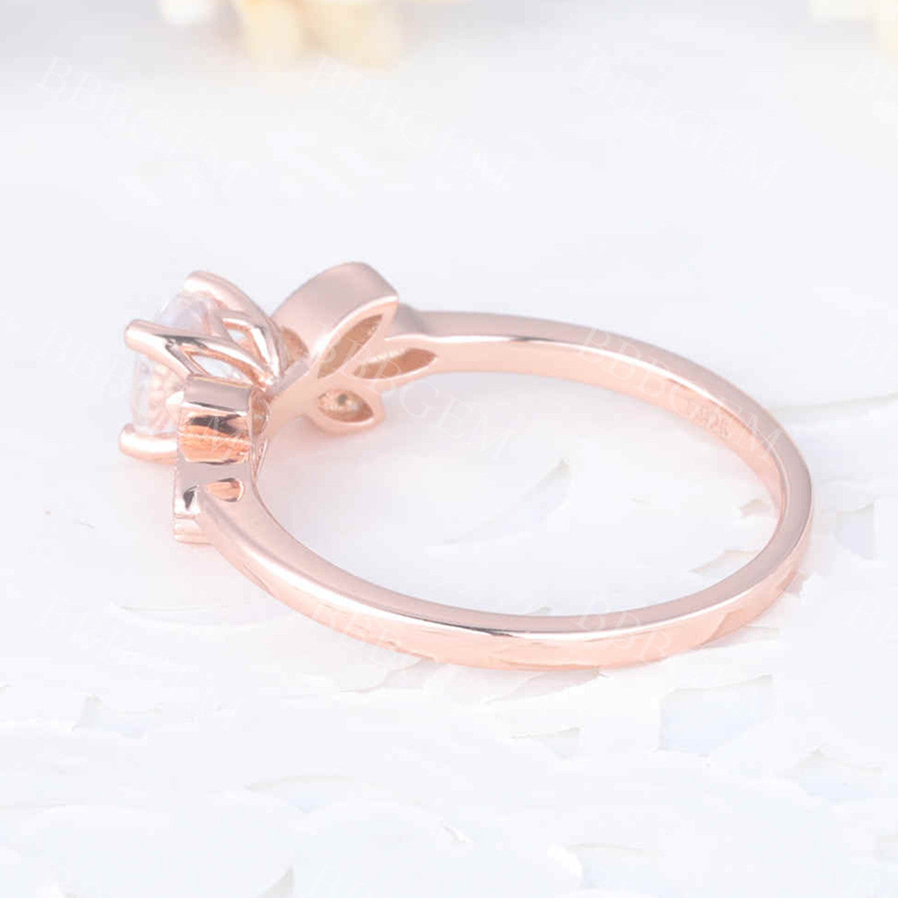 Rainbow Mooonstone Diamond Engagement Ring Rose Gold Unique Bridal Ring