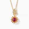 Round Cut Ruby Sunflower Necklace Citrine Halo Leaf Wedding Pendant