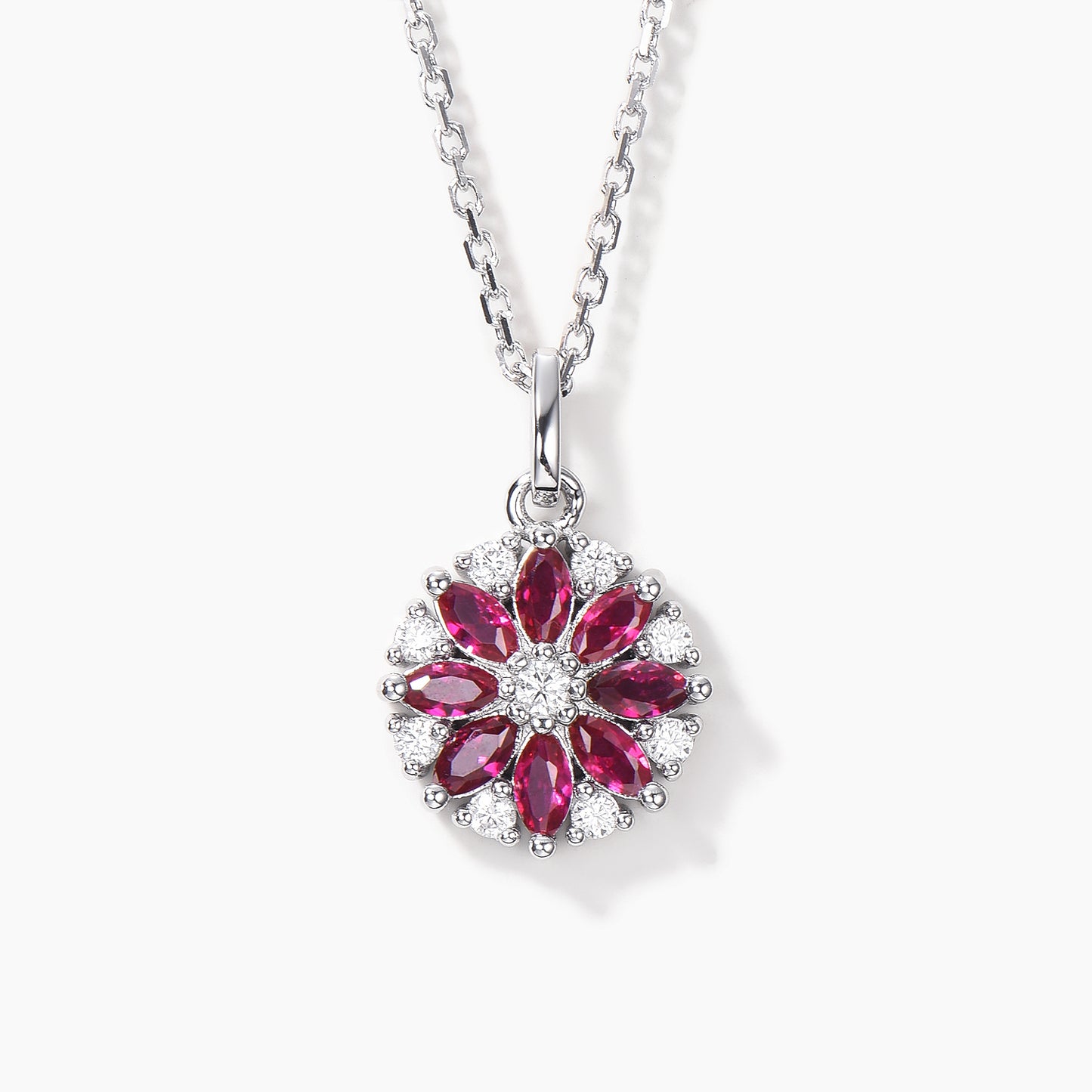 Marquise Cut Ruby Wedding Necklace Diamond Cluster Floral White Gold Pendant