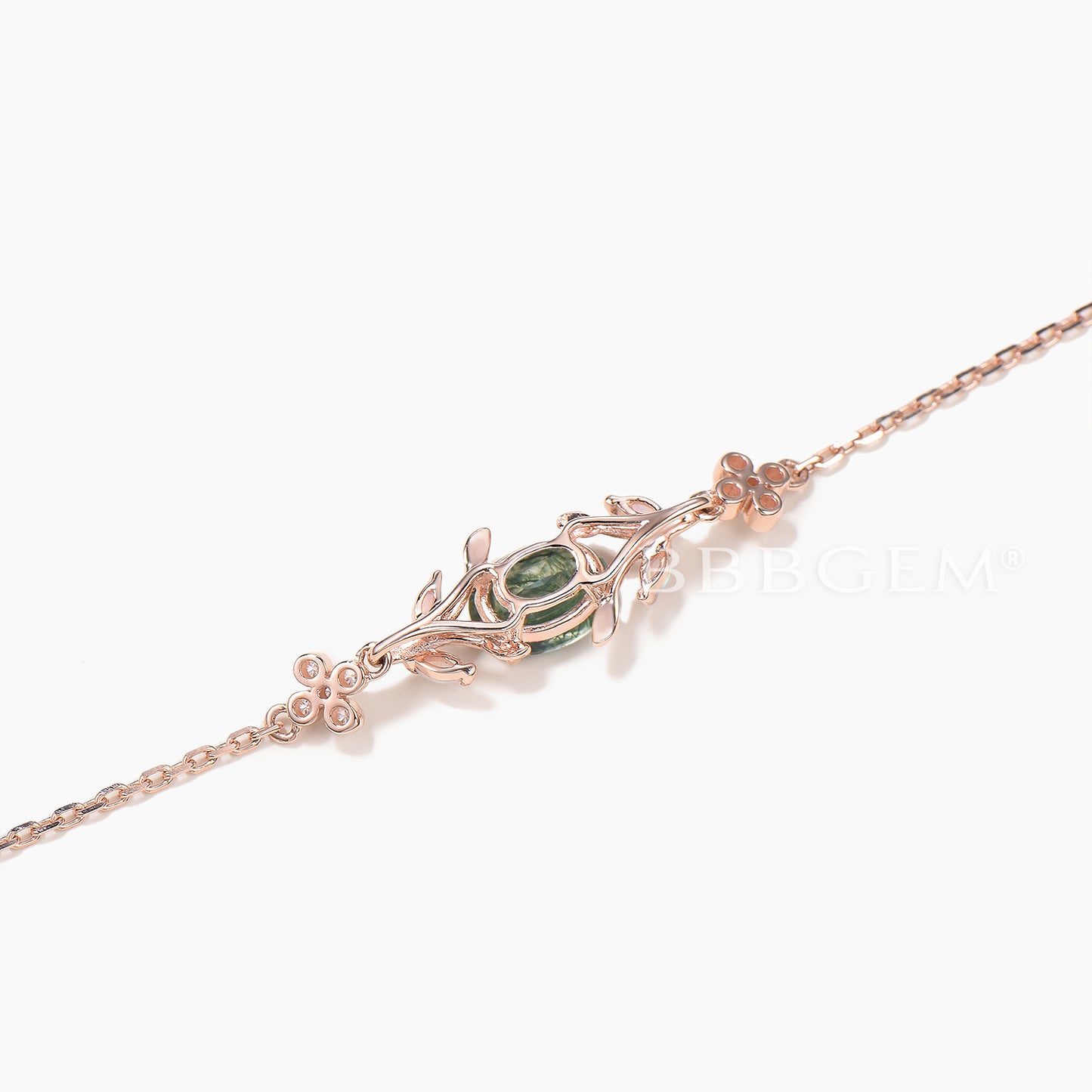 1.5CT Oval Cut Natural Moss Agate Bracelet Opal Branch Rose Gold Bracelet