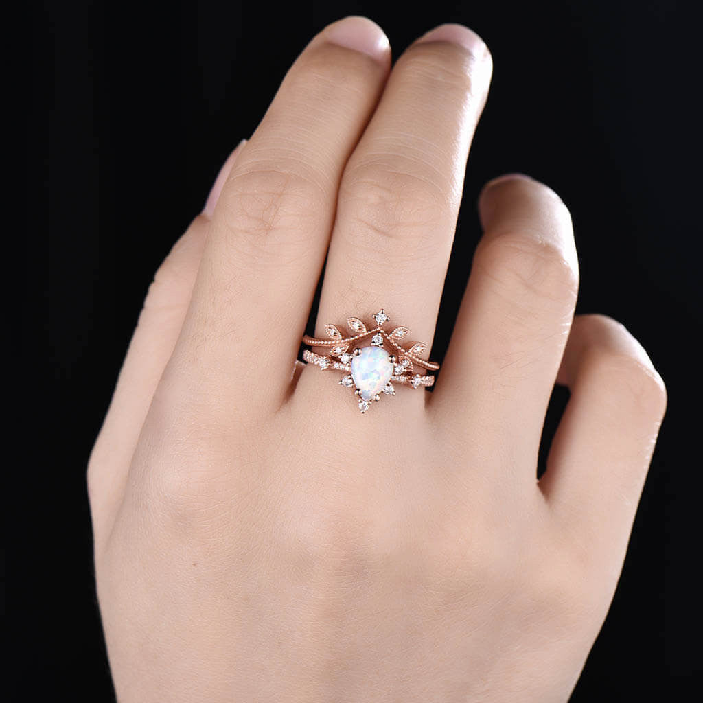 Teardrop Opal Ring-BBBGEM Opal Engagement Rings Rose Gold