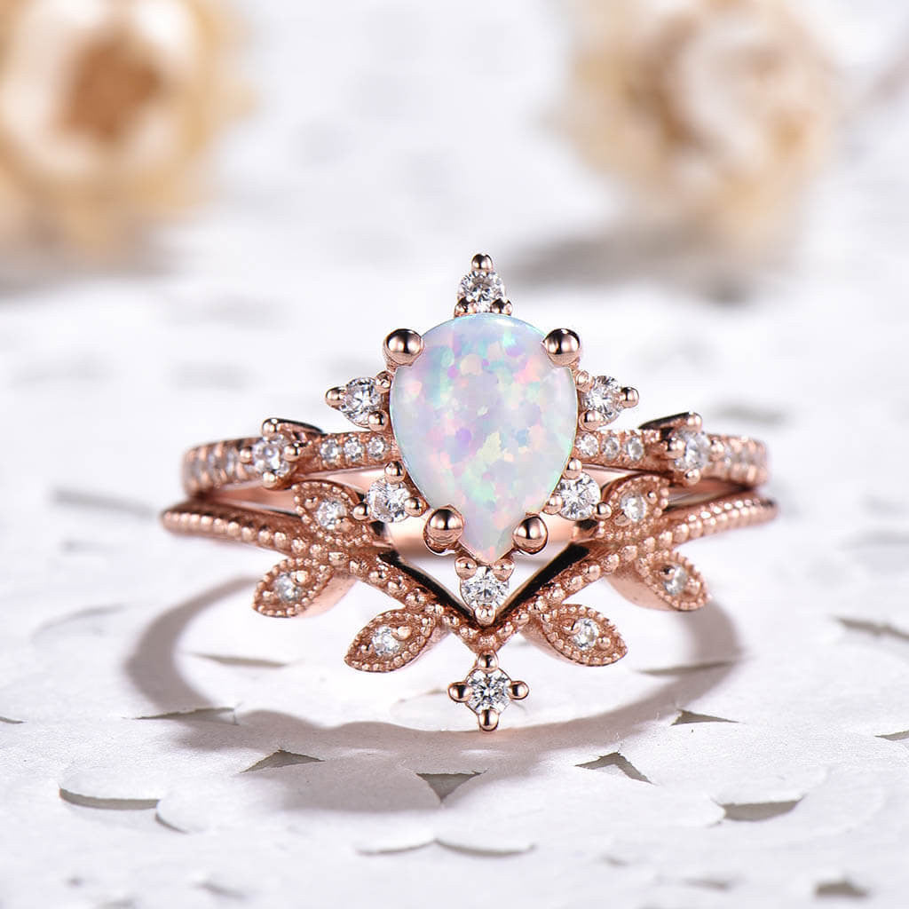 Opal Jewelry Set-BBBGEM Opal Engagement Rings Rose Gold