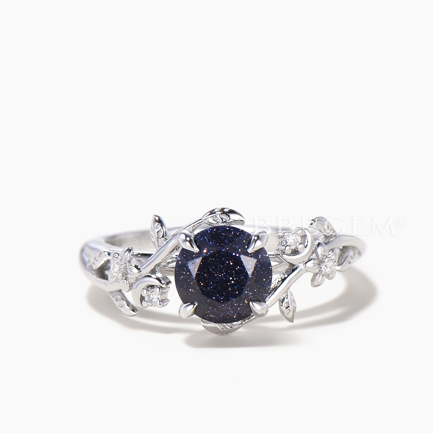 Round Cut Blue Sandstone leaf Wedding Ring Black Spinel Celtic Knot Ring Set