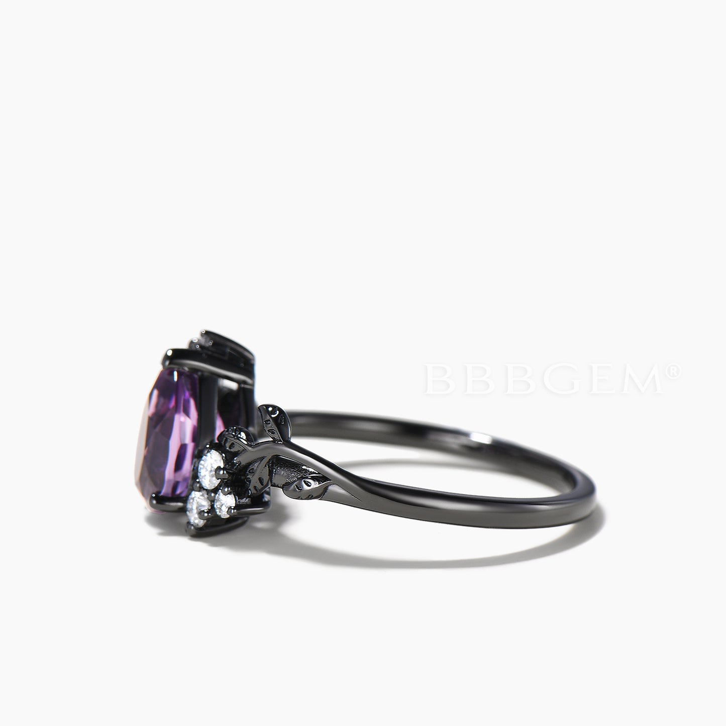 Pear Cut Natural Amethyst Engagement Ring Moonstone Moissanite Cluster Ring