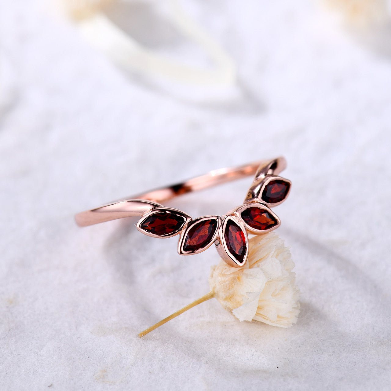 Rose Gold Garnet Band- BBBGEM Vintage Garnet Wedding Rings