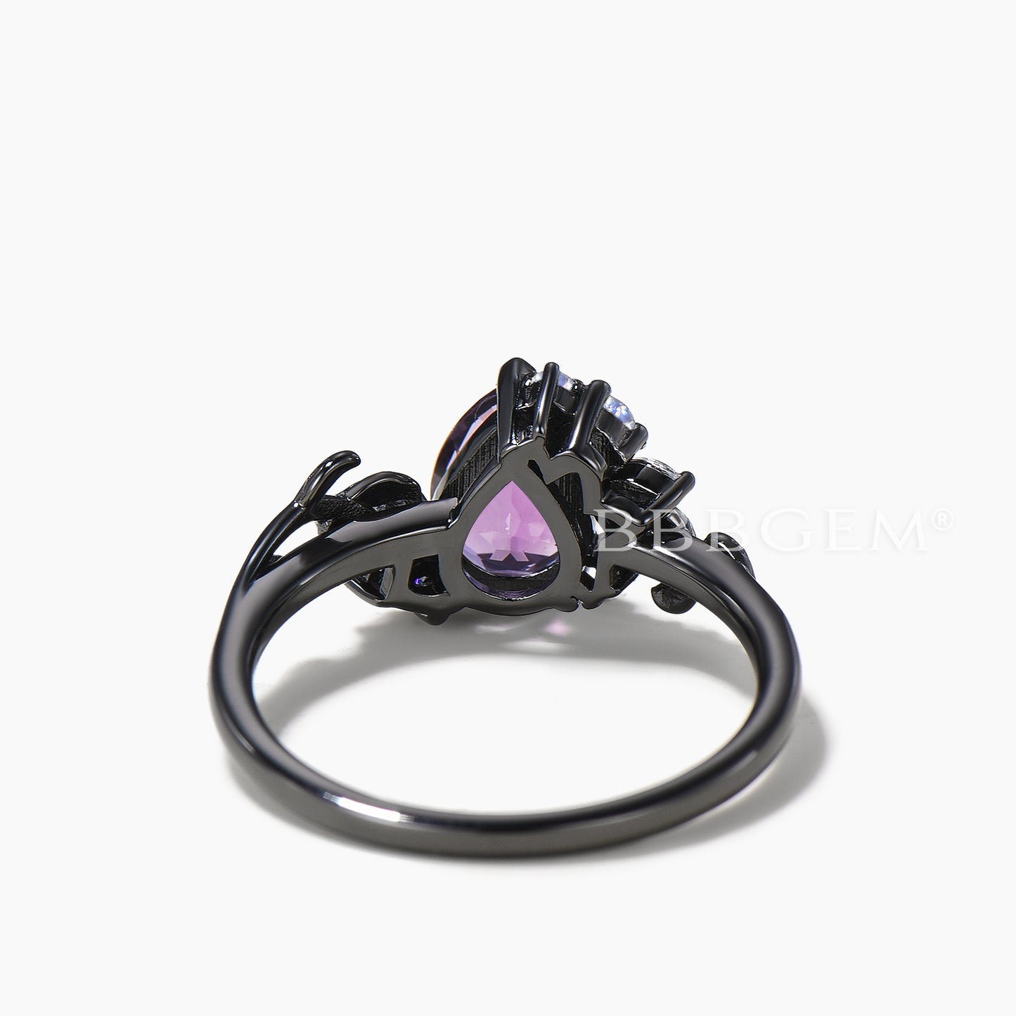 Pear Cut Natural Amethyst Engagement Ring Moonstone Moissanite Cluster Ring