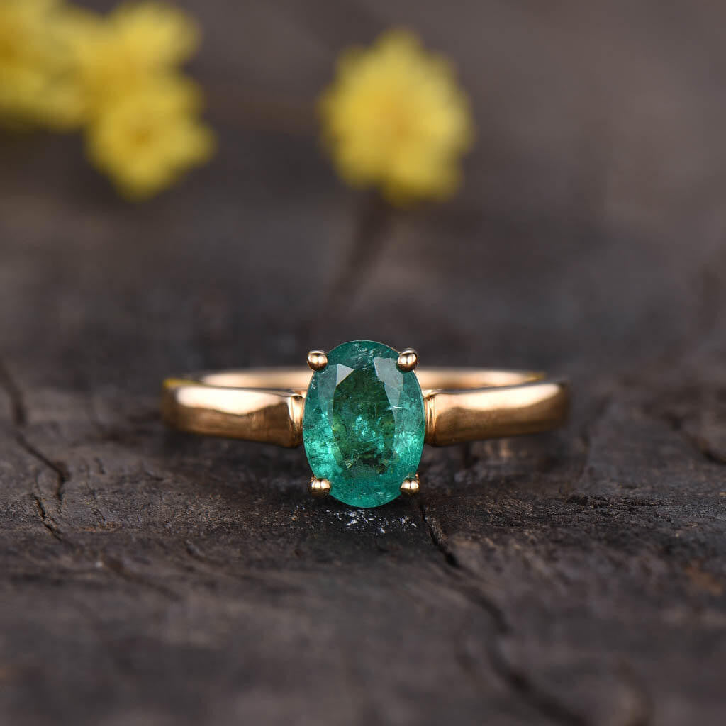 Solitaire Natural Emerald Engagement Ring Oval Cut 0