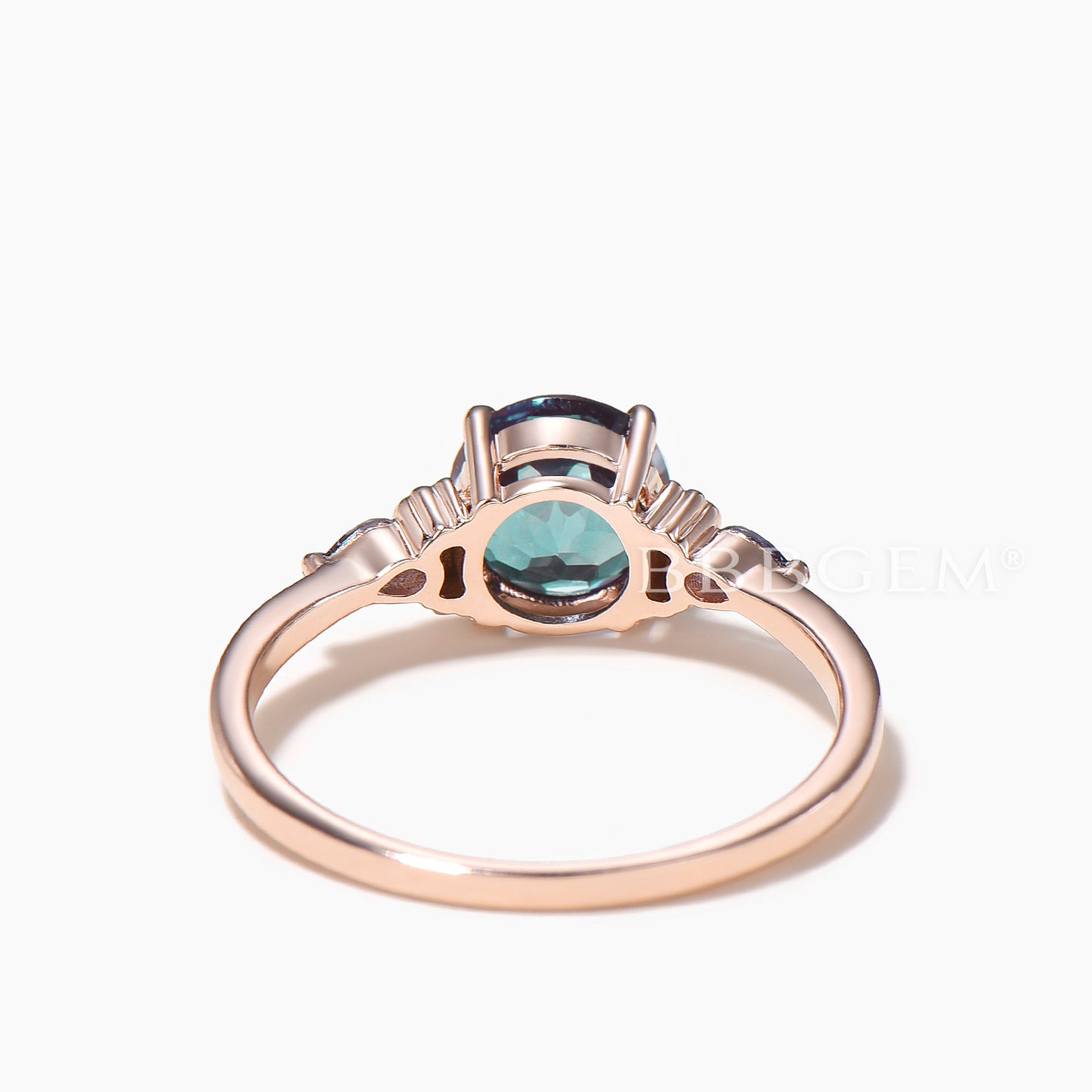 Round Cut Alexandrite Engagement Ring Color-change Gemstone Three Stone Ring