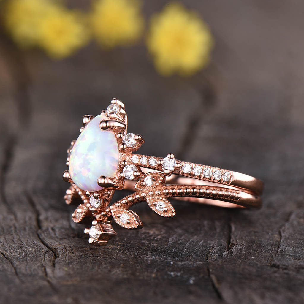 Pear Shaped Opal Ring-BBBGEM Opal Engagement Rings Rose Gold