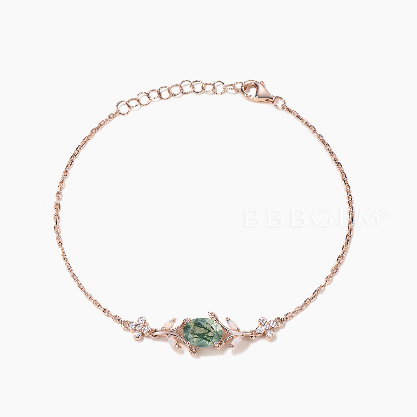 1.5CT Oval Cut Natural Moss Agate Bracelet Opal Branch Rose Gold Bracelet