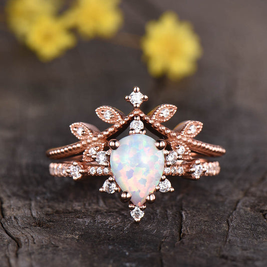 Opal Rings For Women-BBBGEM Opal Engagement Rings Rose Gold