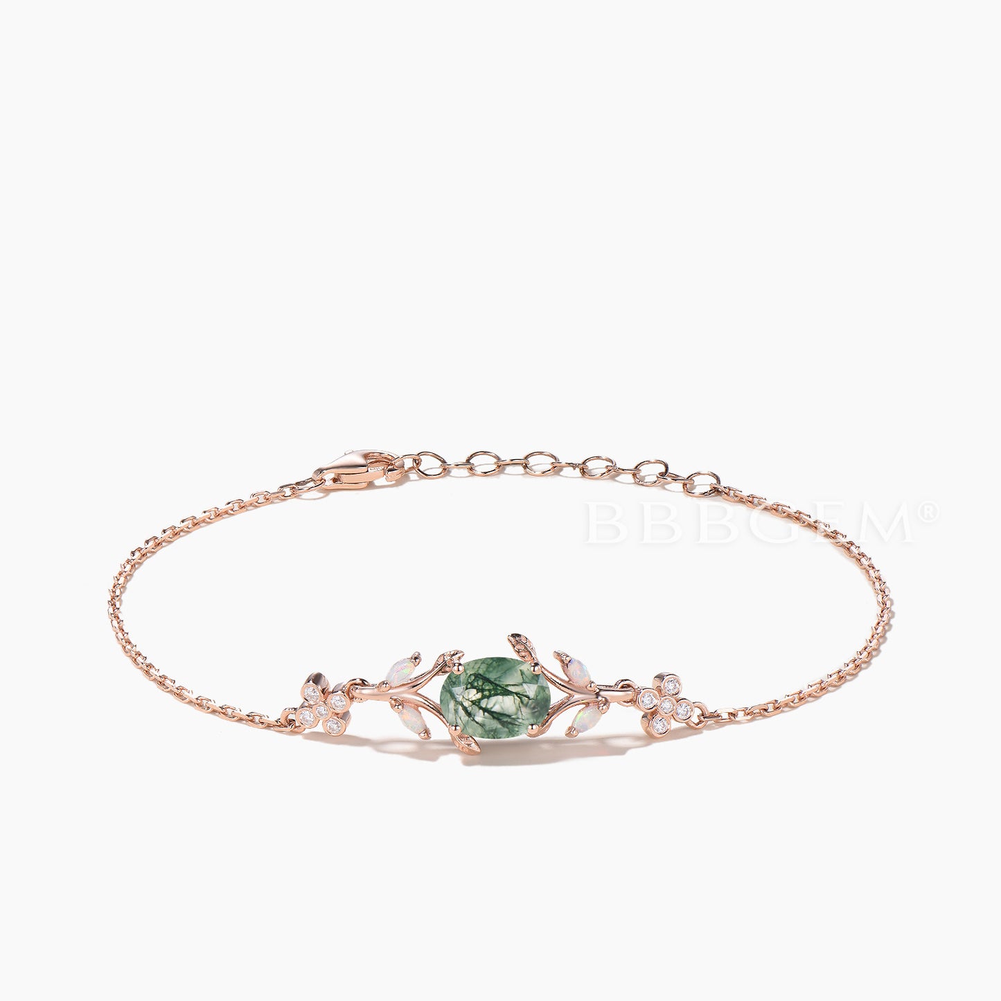 1.5CT Oval Cut Natural Moss Agate Bracelet Opal Branch Rose Gold Bracelet