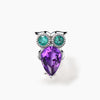 Teardrop Cut Natural Amethyst Round Emerald Owl White Gold Brooch