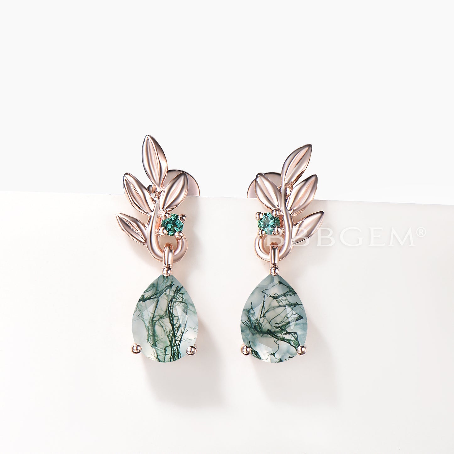1.25CT Pear Cut Moss Agate Drop Earrings Emerald Leaf Nature Inspired Earrings