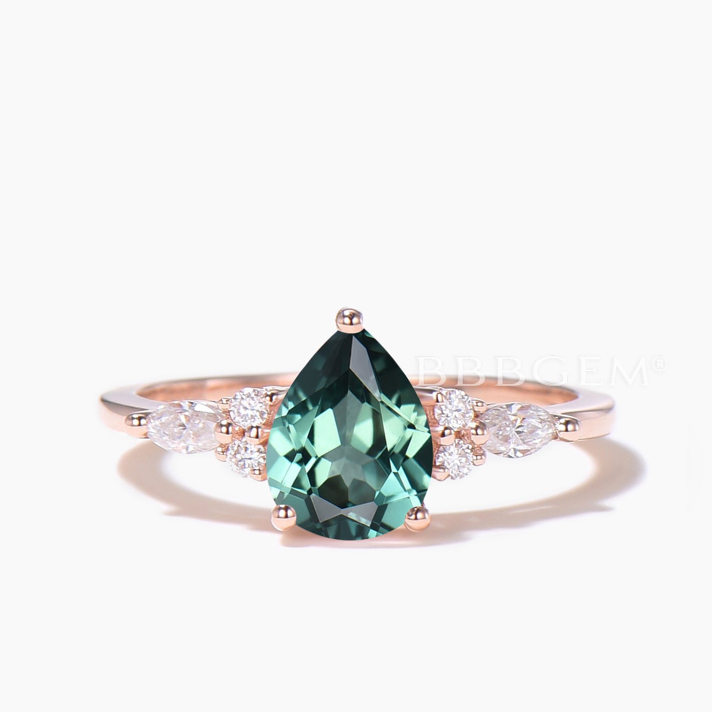 1.25CT Pear Cut Emerald Engagement Ring Diamond Curved Band Bridal Ring Set