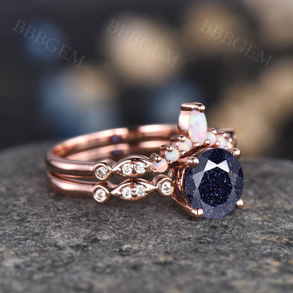 pink gold blue sandstone diamond ring -bbbgem blue sandstone ring