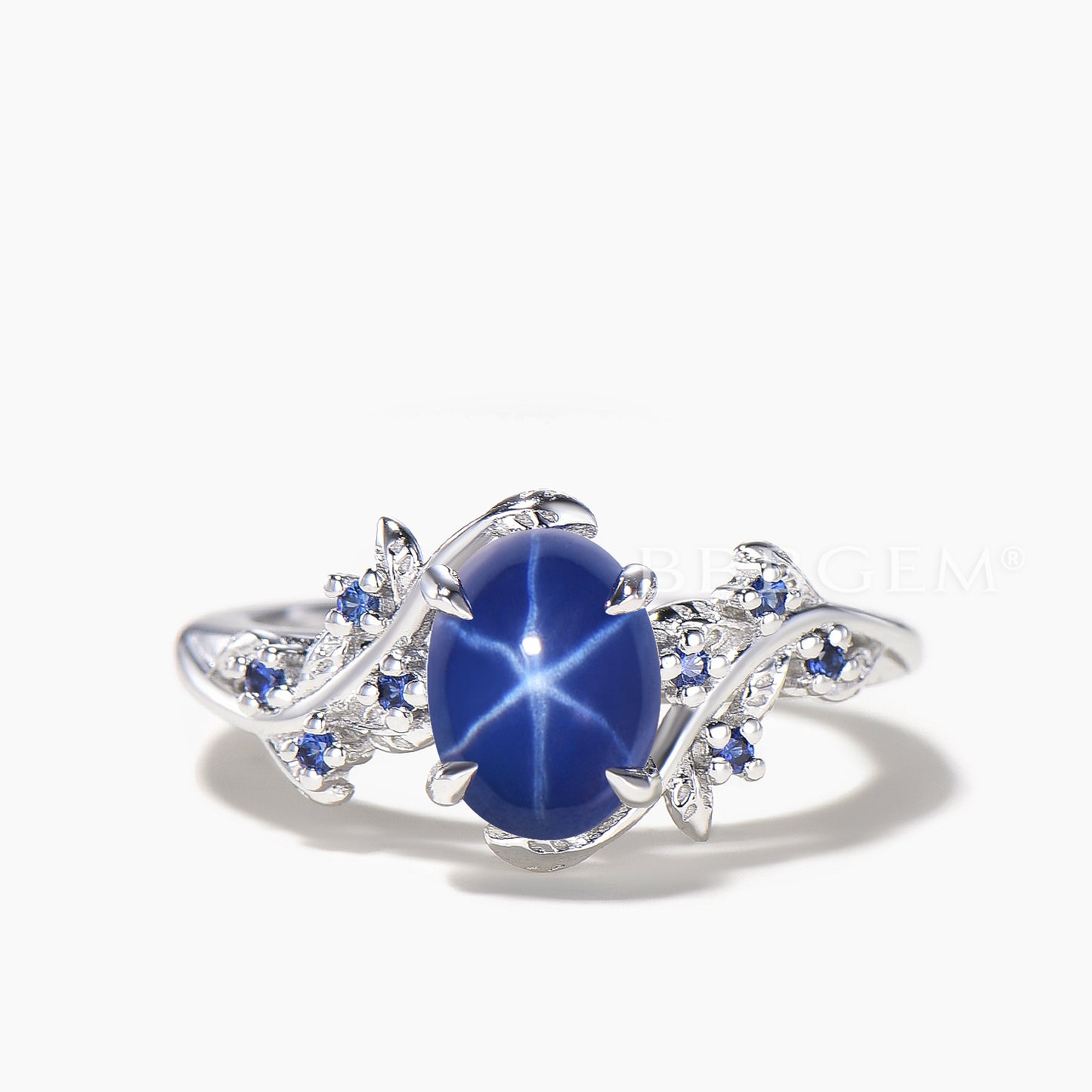 Oval Cut Star Blue Spphire Wedding Ring Diamond Curved Nature Inspired Ring Set