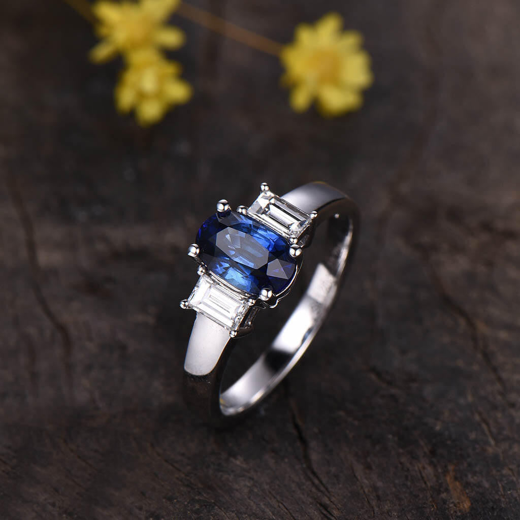 Three Stone Natural Sapphire Engagement Ring 04