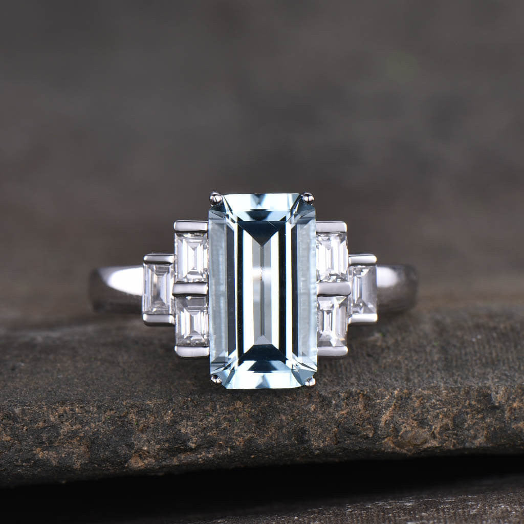 vintage aquamarine engagement ring-BBBGEM Emerald Cut Aquamarine Ring