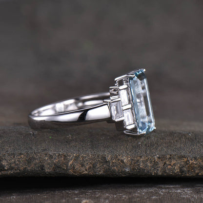 Aquamarine Diamond Ring-BBBGEM Emerald Cut Aquamarine Ring