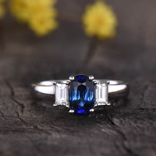 Three Stone Natural Sapphire Engagement Ring 0