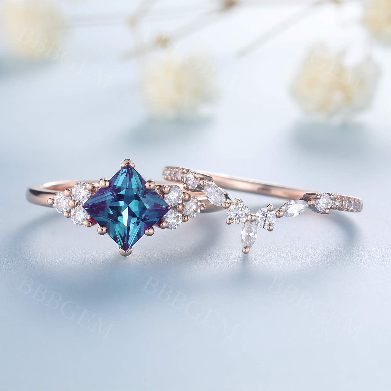 Rose Gold Alexandrite Ring-BBBGEM Alexandrite Wedding Rings