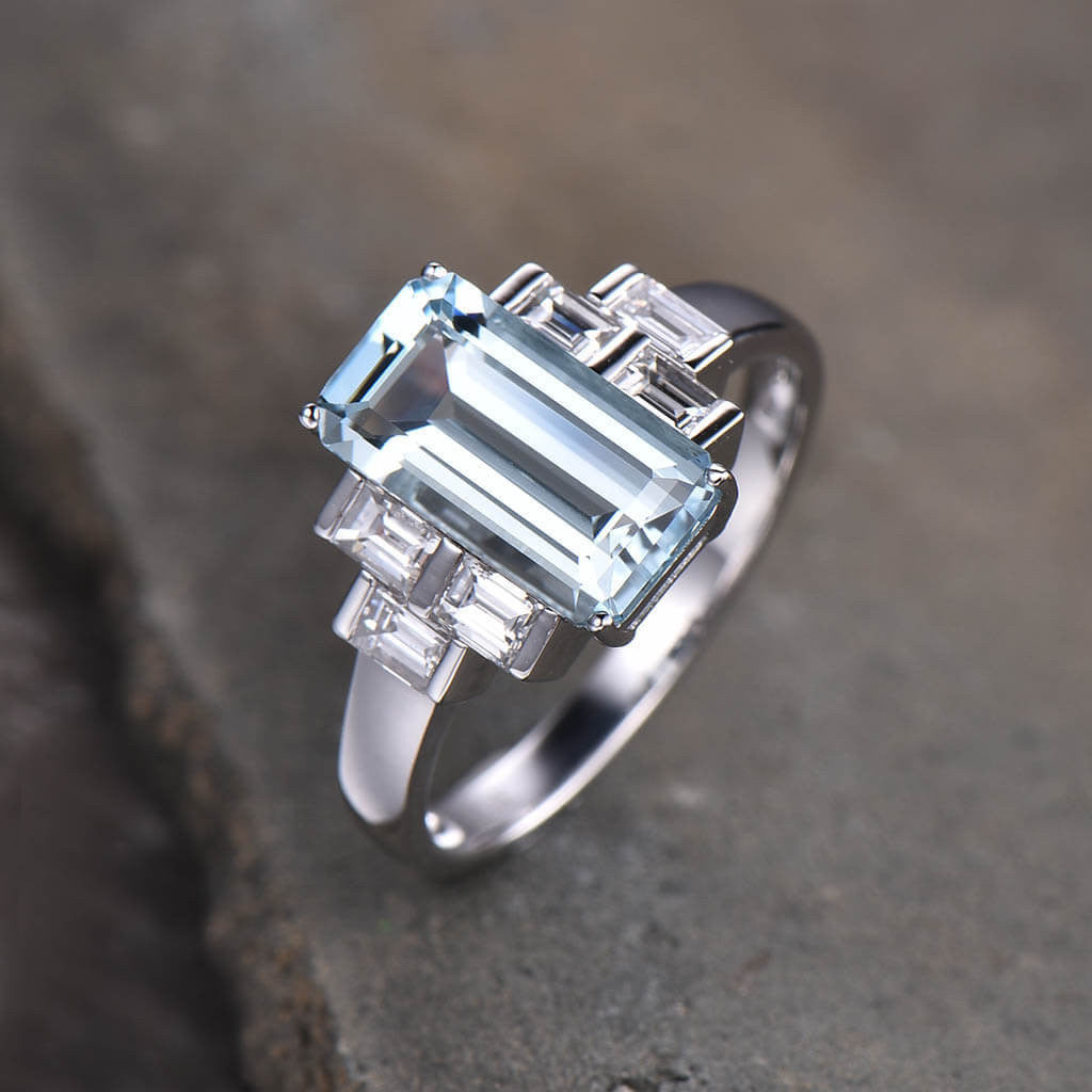 emerald cut aquamarine engagement ring-BBBGEM Emerald Cut Aquamarine Ring